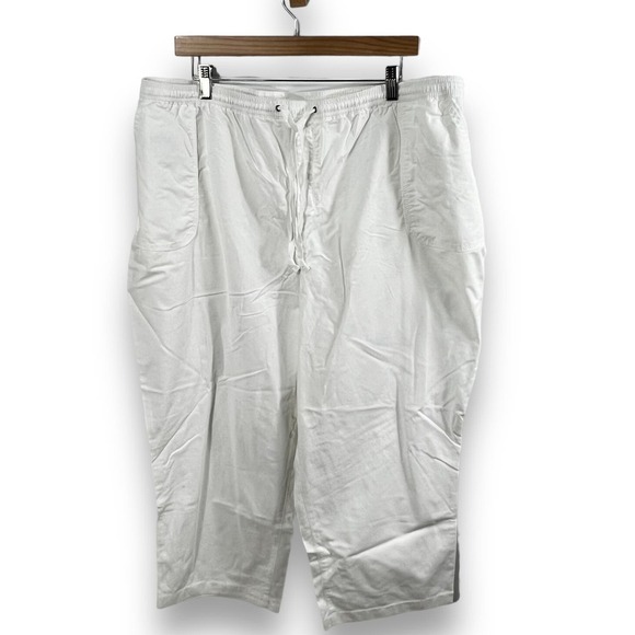 L.L. Bean White Canvas Crop Pants Elastic Waist 24W NWT - Picture 3 of 11